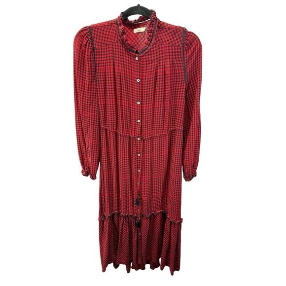Faherty Sandia Red Black Gingham Maxi Dress Small Boho Cottagecore Fall Look - Picture 4 of 16